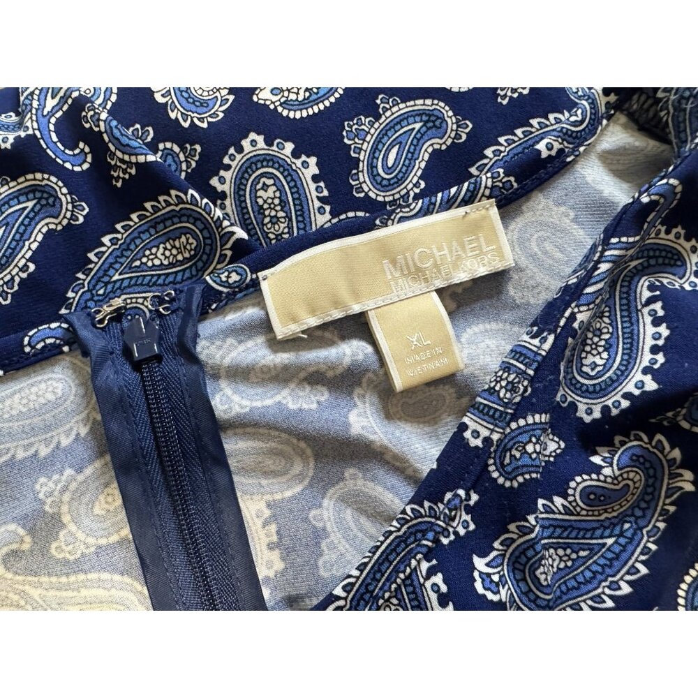 Michael Kors Dress XL Blue White Paisley Stretch Career Church Washable NEW - Picture 7 of 11